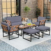 7 Piece Outdoor Conversation Set with Ottomans for Porch-Grey