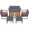 7 Piece Outdoor Conversation Set with Ottomans for Porch-Grey