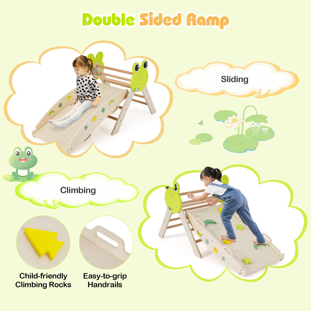 The climbing frame ramp showing sliding and climbing functions with close-up details