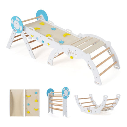 7-in-1 Colorful Montessori Climber Set white with blue accents and colourful stars and moons