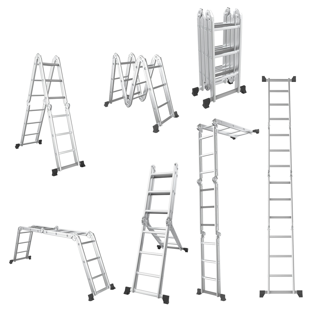 Multiple configurations of the 7-in-1 folding ladder shown together