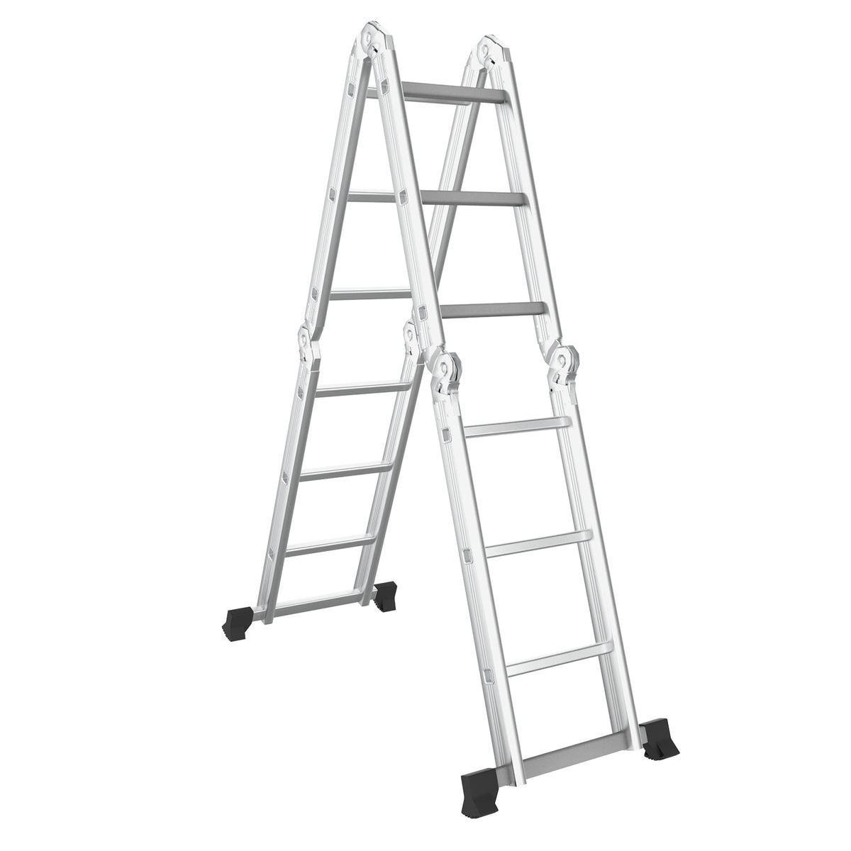 7-in-1 Folding Multi-Purpose Extension Aluminum Ladder fully extended in an A-frame configuration