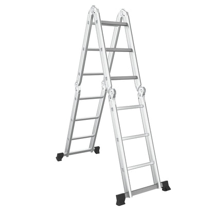 7-in-1 Folding Multi-Purpose Extension Aluminum Ladder fully extended in an A-frame configuration