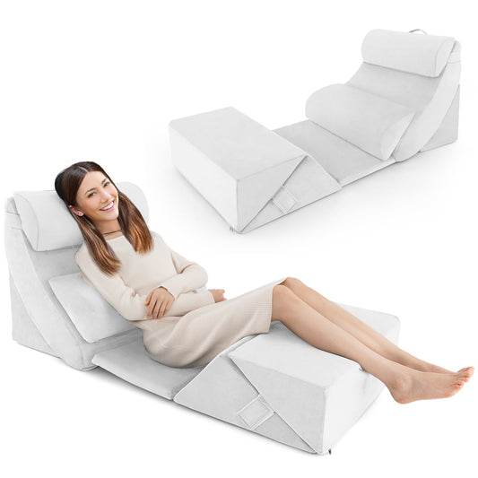 7 PCS Adjustable Support Pillow Set white wedge pillows with memory foam for bed support