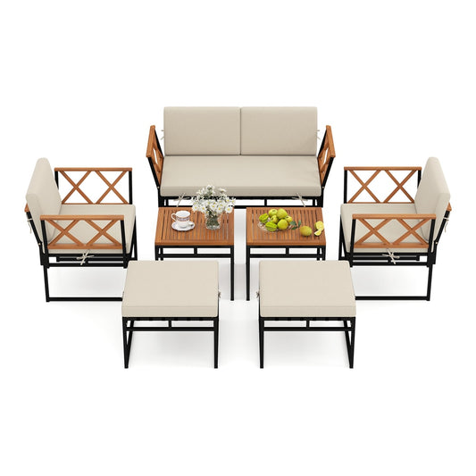 7 Piece Outdoor Conversation Set with Ottomans for Porch shown against a plain white background
