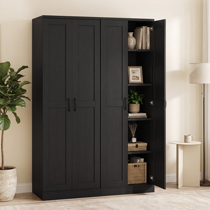 70" Tall Storage Cabinet with Doors and Adjustable Shelves for Kitchen-Black