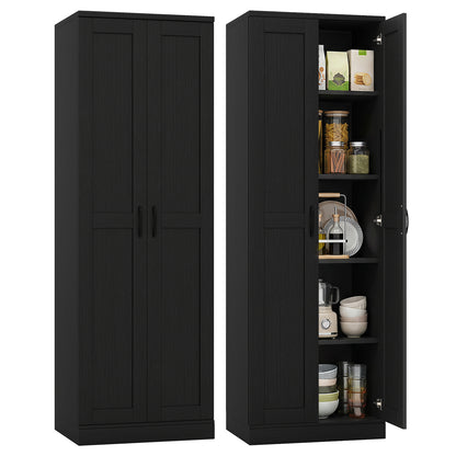 70" Tall Storage Cabinet with Doors and Adjustable Shelves for Kitchen-Black