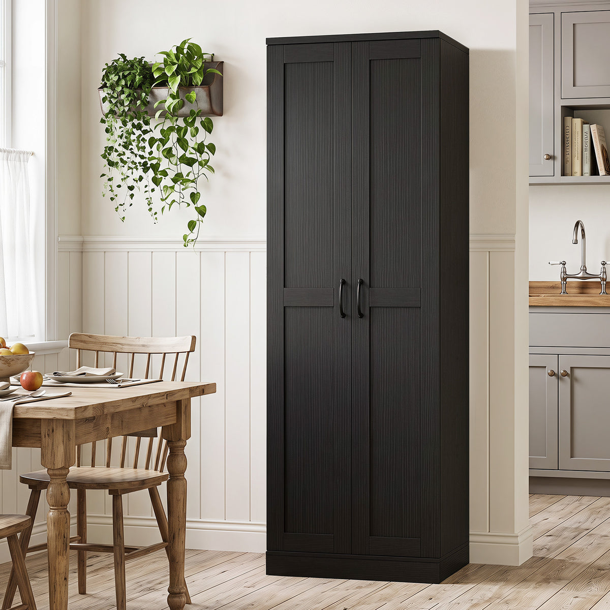 70" Tall Storage Cabinet with Doors and Adjustable Shelves for Kitchen-Black