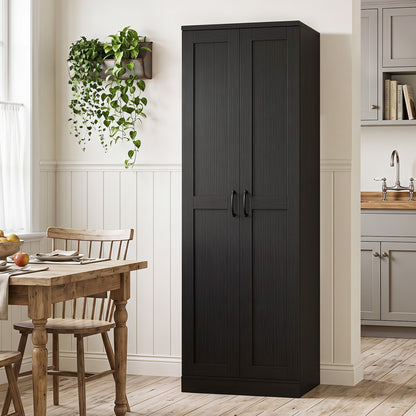 70" Tall Storage Cabinet with Doors and Adjustable Shelves for Kitchen-Black
