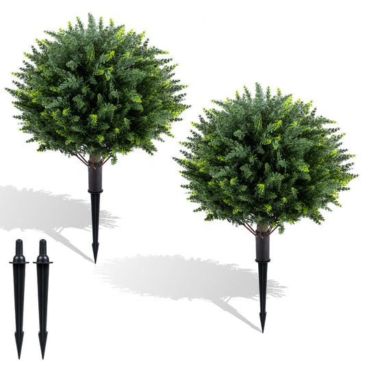 70 CM Artificial Cypress Topiary Trees Set of 2 with Ground Spikes, two trees and two ground spikes