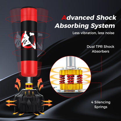 Diagram showing the shock absorbing system of the punching bag with springs