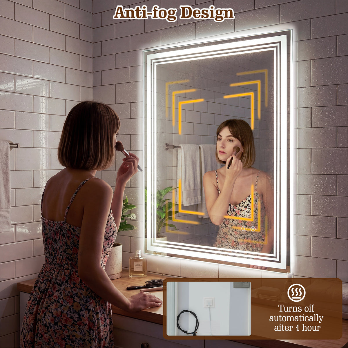 70 x 50 CM LED Rectangular Wall Bathroom Mirror with Anti-fog