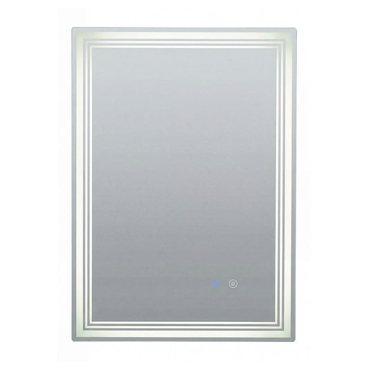 LED Rectangular Wall Bathroom Mirror with Anti-fog showing a glowing light border and touch controls