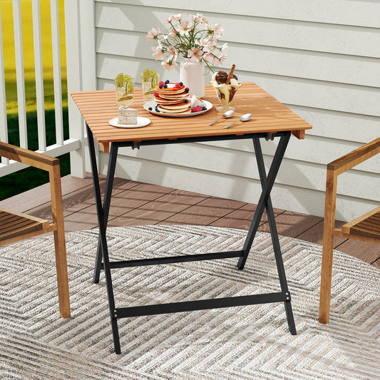 70CM Patio Folding Table with Slatted Tabletop for Backyard