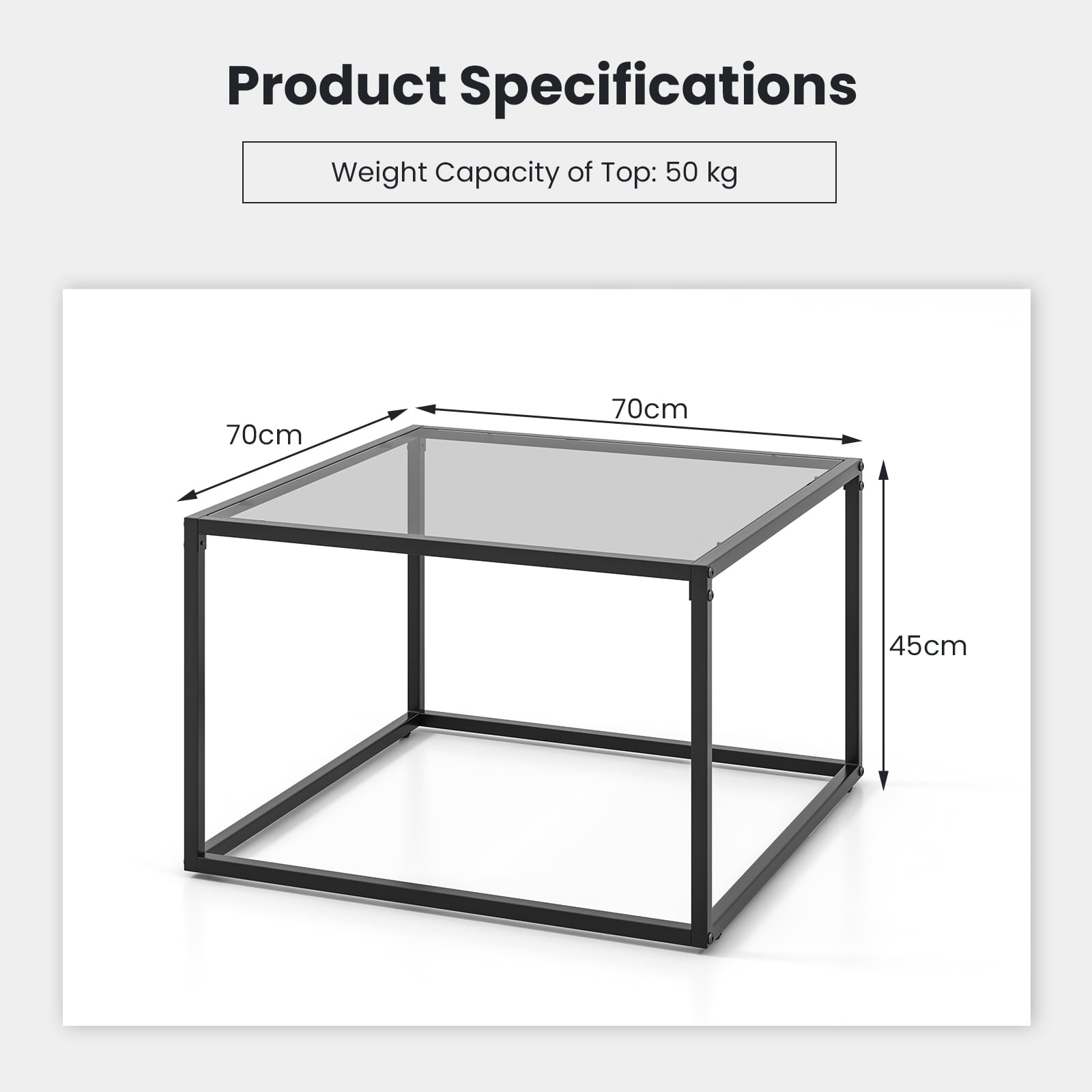 70 CM Modern Square Coffee Table with Metal Frame-Grey
