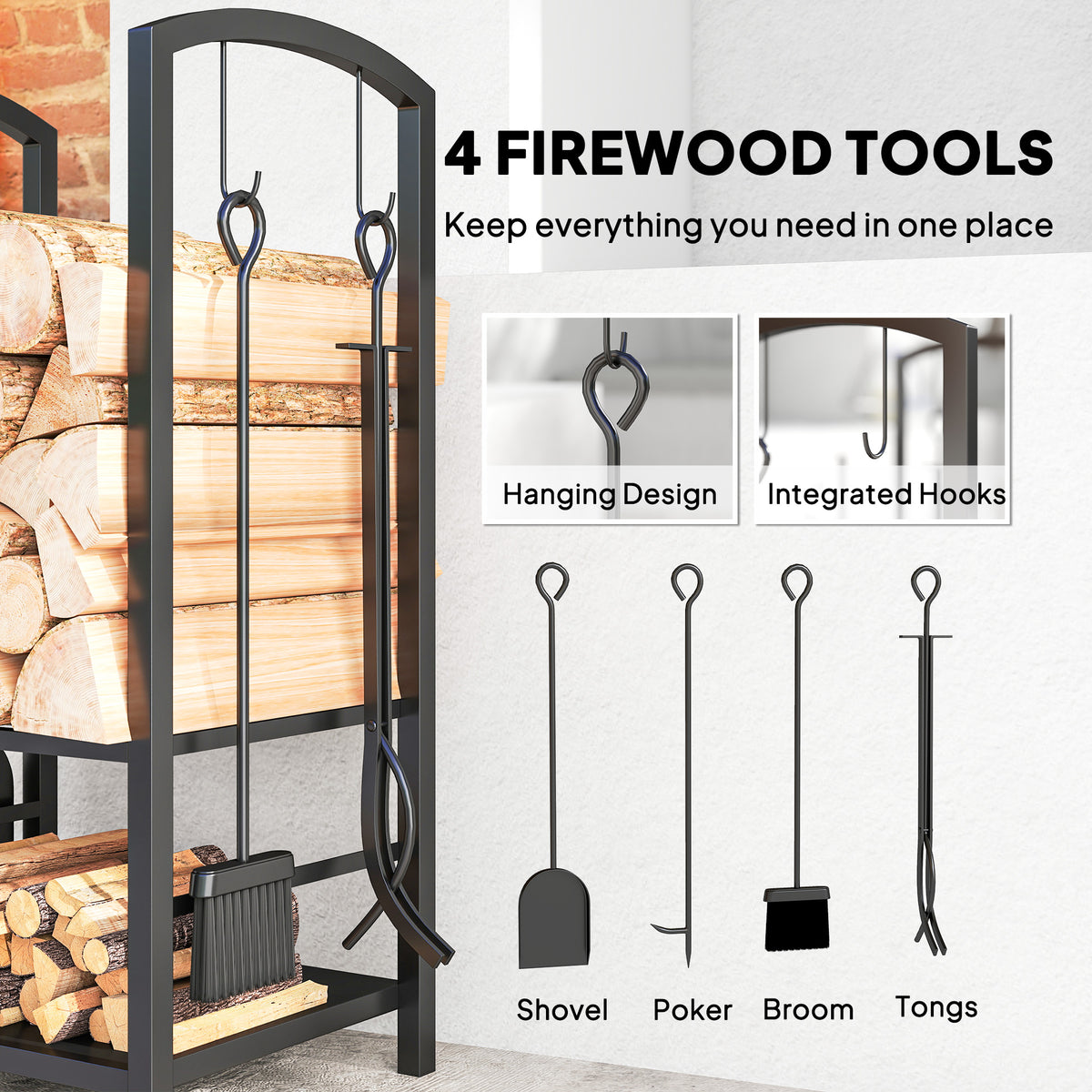 Outsunny Metal Firewood Log Holder in Black