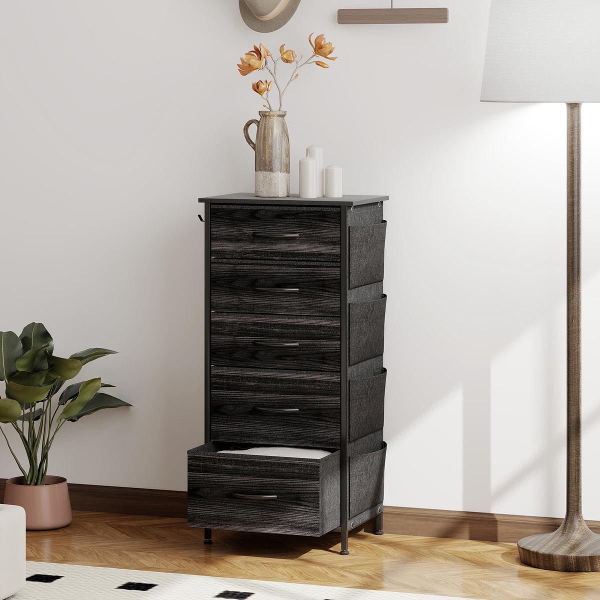 HOMCOM Chest of Five Fabric Drawers in Black