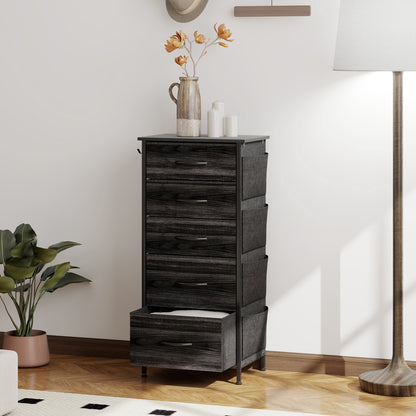 HOMCOM Chest of Five Fabric Drawers in Black