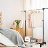 Adjustable Single Rail Garment Rack with Wheels and Bottom Shelf
