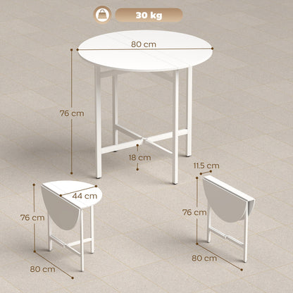 HOMCOM Collapsible Drop Leaf Table, Folding Dining Table for Small Spaces, Extendable Kitchen Table with Steel Frame, White