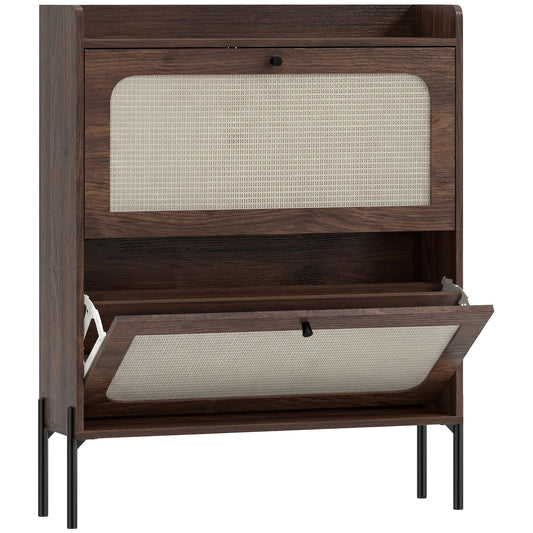 HOMCOM Shoe Cabinet with 2 Flip Drawers in Dark Brown