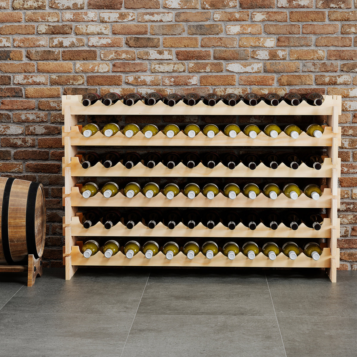 72 Bottles Wine Rack 6-Tier Stackable Wine Storage Stand with Solid Wood Frame-Natural
