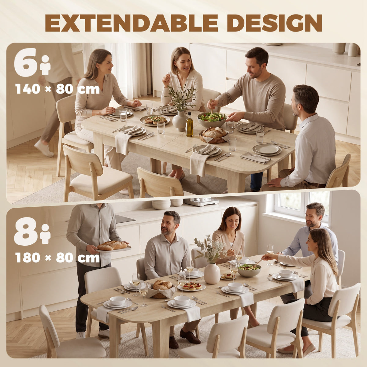 HOMCOM Extendable Oval Dining Table for 4-6 in Oak