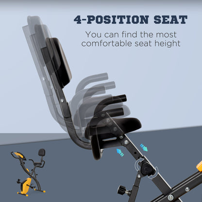 HOMCOM 2-in-1 Folding Exercise Bike with 8-Level Magnetic Resistance, Arm Resistance Band, Pulse Sensor, Yellow