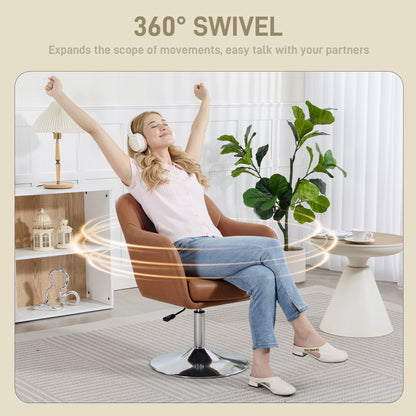 HOMCOM Swivel Accent Chair, Microfiber Cloth Tub Vanity Chair, Modern Armchair with Adjustable Height and Lumbar Support for Living Room Bedroom Salon Make up Room Dressing Table, Brown