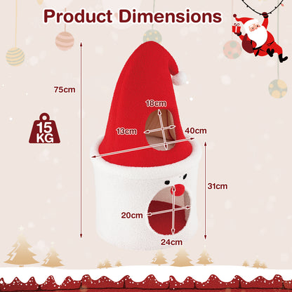 Product dimensions diagram showing height and width measurements of the cat tower
