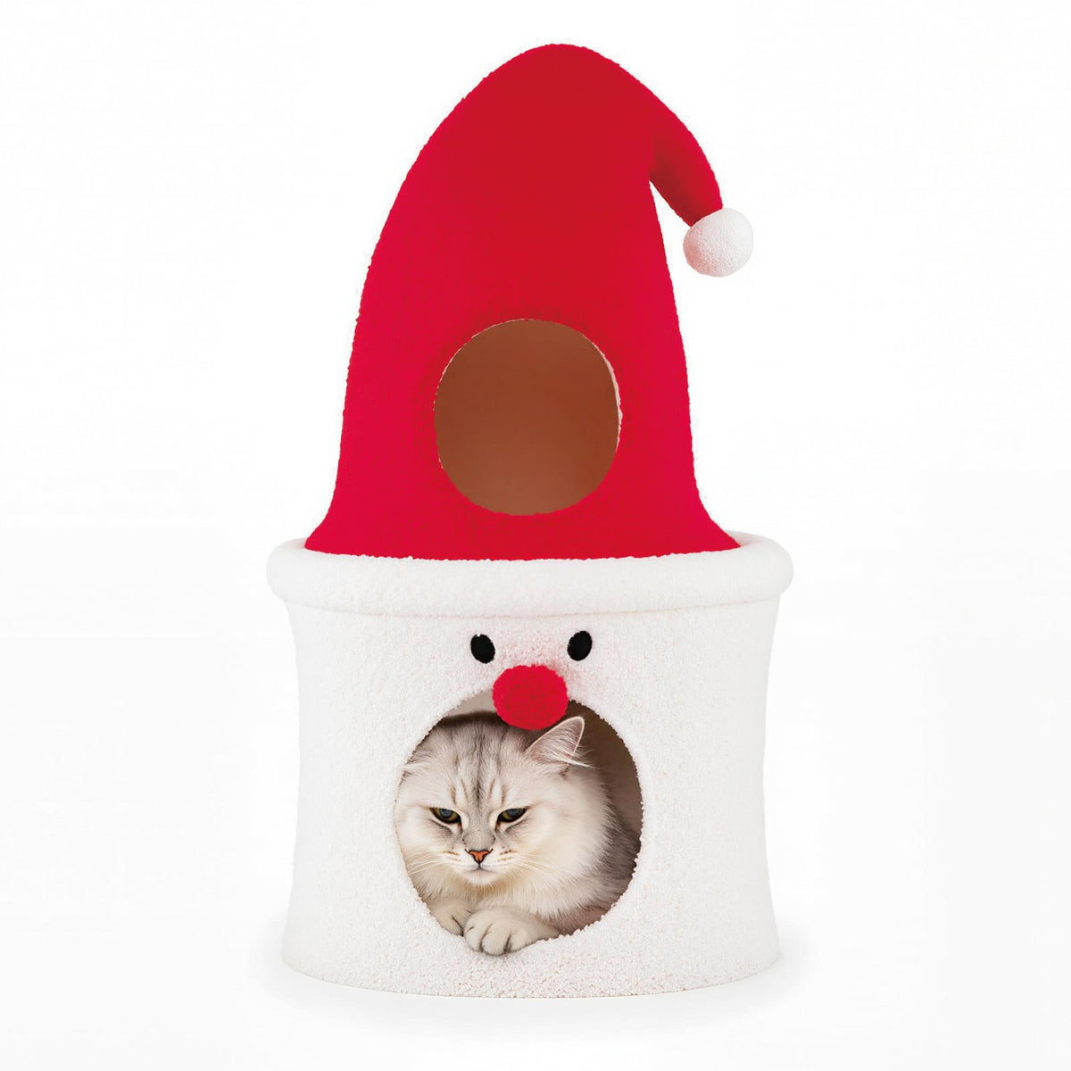75CM Modern Cute Cat Tower with enclosed padded top perch and condo in white and red