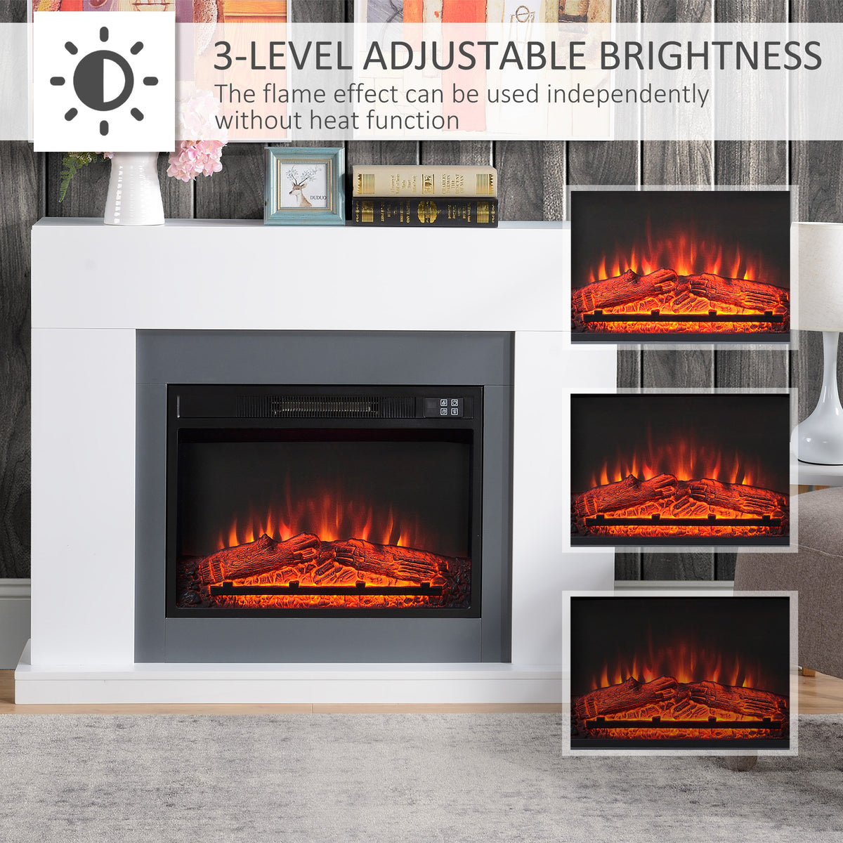 HOMCOM 44" Electric Fireplace Suite with Remote Control in White