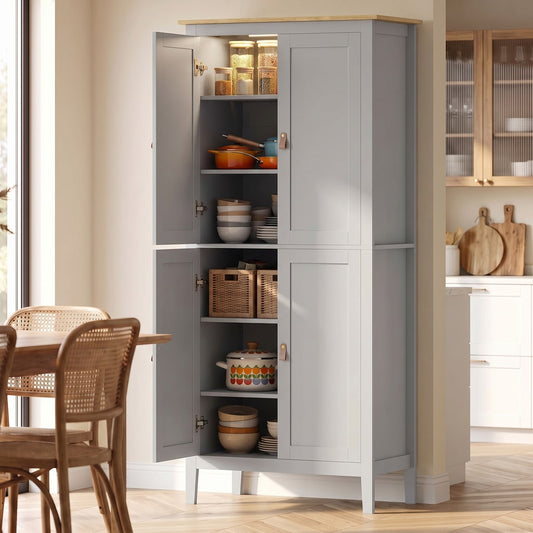 HOMCOM Tall Pantry Cupboard with Motion Sensor LED Light in Grey
