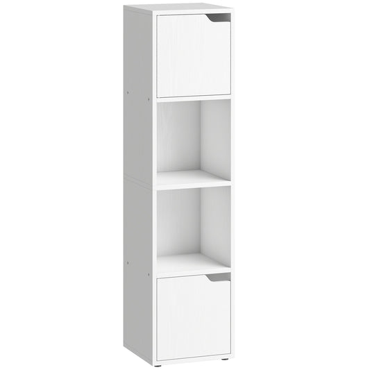 HOMCOM Narrow Bookcase, 4-Tier Bookshelf, Storage Cabinet with doors for Living Room, Bedroom, White