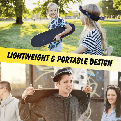 Young people carrying and using the black cruiser skateboard in a park