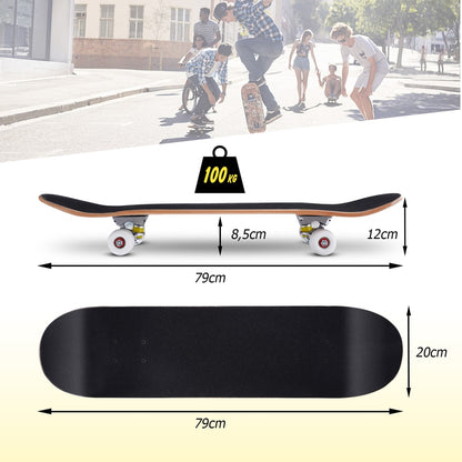 Diagram showing the dimensions of the black cruiser skateboard