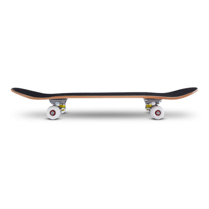 Side view of the black cruiser skateboard showing its deck and wheels