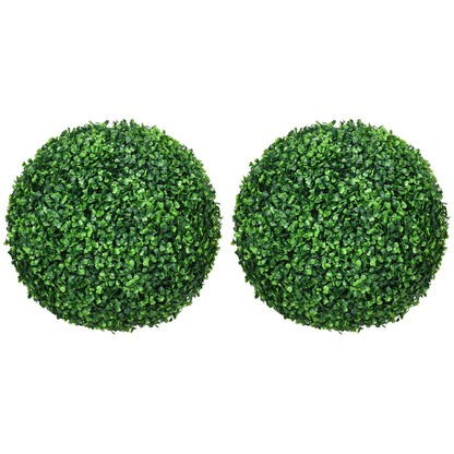 HOMCOM Set of Two Artificial Boxwood Balls Plants - Green
