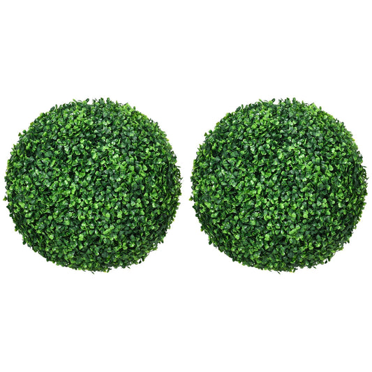HOMCOM Set of Two Artificial Boxwood Balls Plants - Green