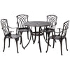 Outsunny 5 Pieces Garden Dining Set for 4, Cast Aluminium Outdoor Dining Set with 4 Armchairs and Round Dining Table with Parasol Hole, Garden Furniture Set, Brown