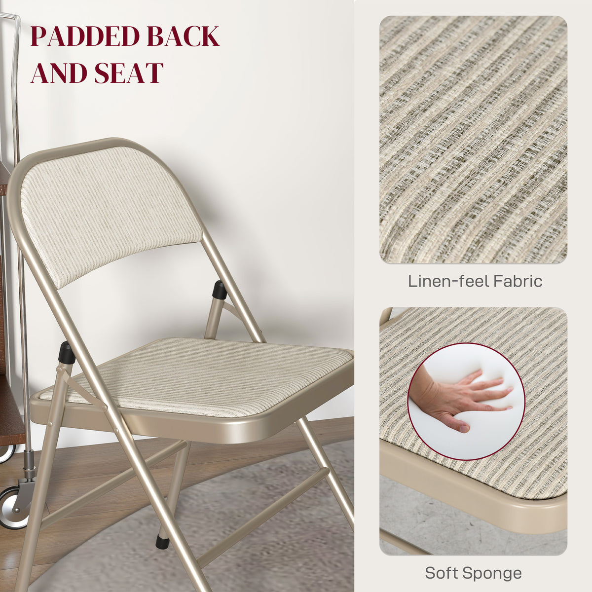HOMCOM Linen-Look Set of Four Cushioned Folding Chairs in Beige