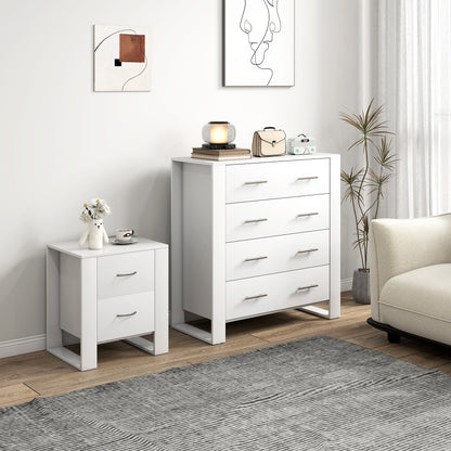 HOMCOM Bedroom Furniture Set, Drawer Chest and Nightstand, Modern White