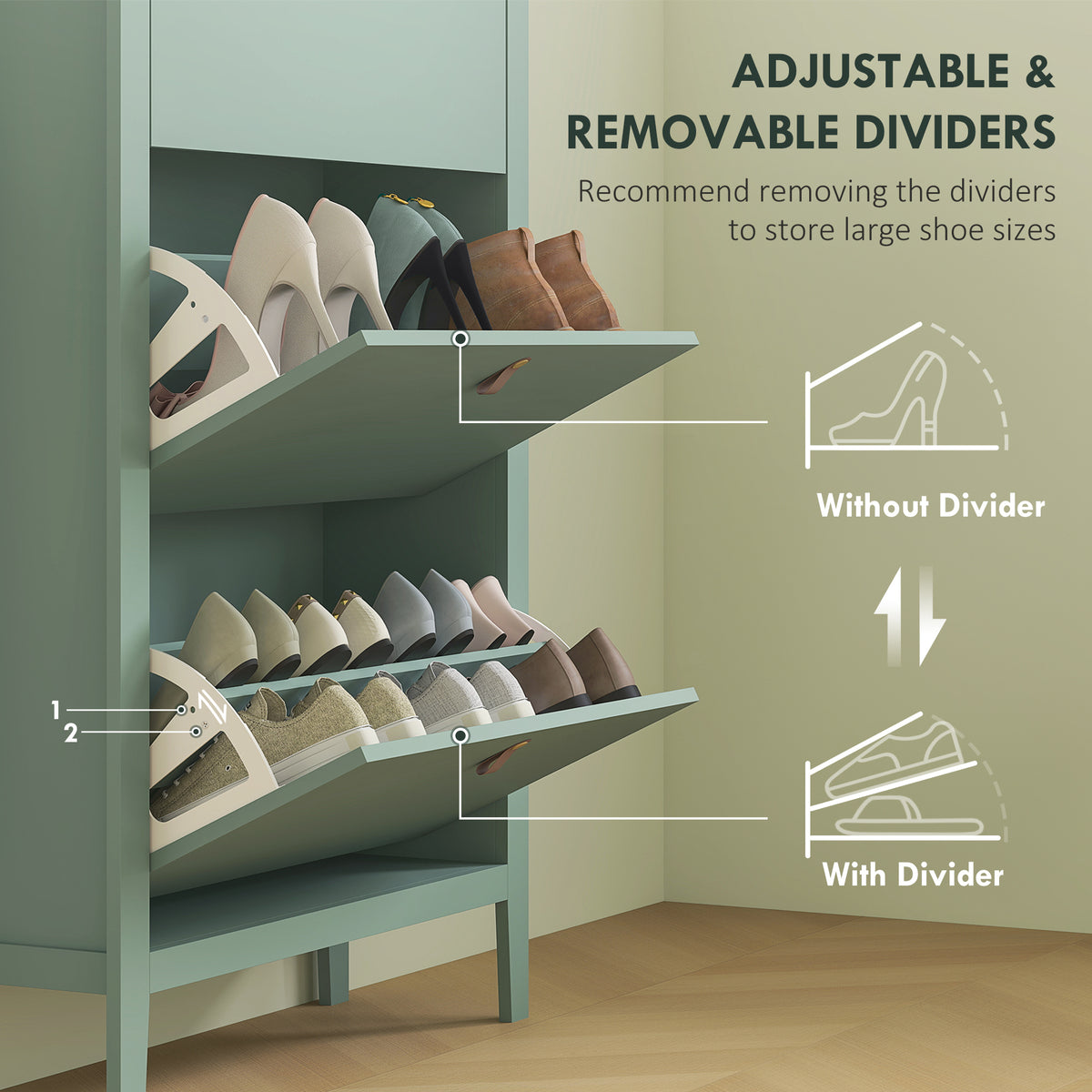 HOMCOM Modern Three-Drawer Shoe Cabinet in Green