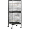 PawHut Bird Cage Budgie Cage 2 In 1 Large Aviary with Wheels Removable Trays for Finch Canaries Cockatiels Black