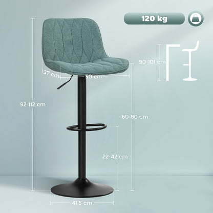 HOMCOM Set of Two Linen-Look Bar Stools in Blue