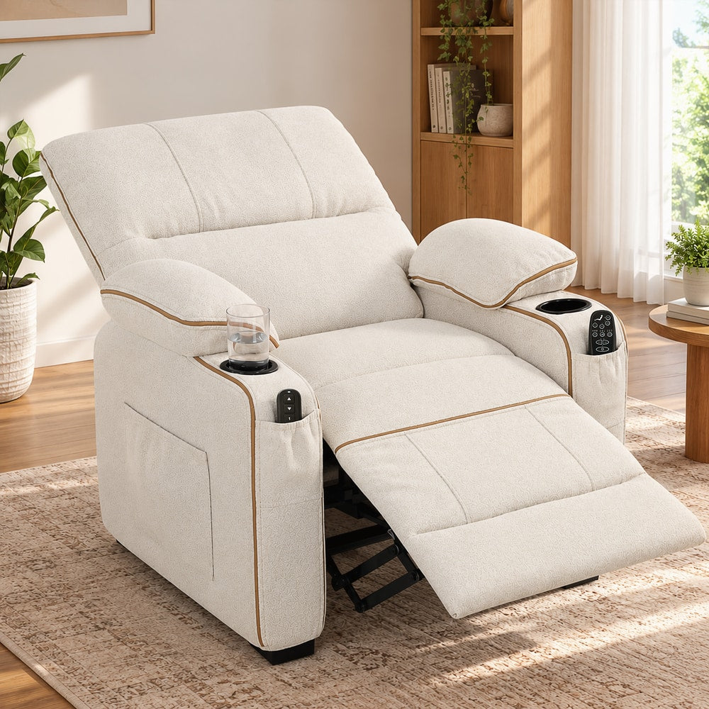 HOMCOM Electric Massage Recliner Armchair with Vibration, Heat, Whisper-Quiet Motor, Memory Function, Spring Pack, Beige