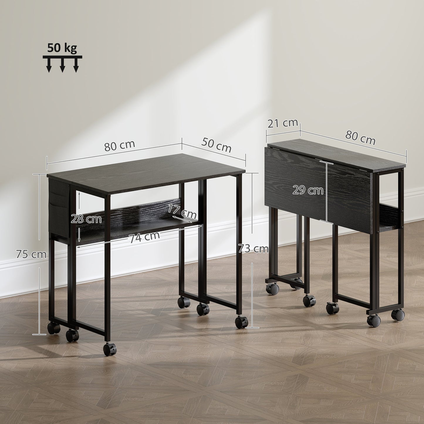 HOMCOM 80 cm Drop Leaf Writing Work Desk - Black