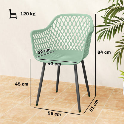 مجموعة كراسي حديقة من 4 قطع من Outsunny، كراسي طعام للحديقة بتصميم ظهر ماسي مقطوع ومساند ذراعين للفناء والشرفة والتراس، لون أخضر