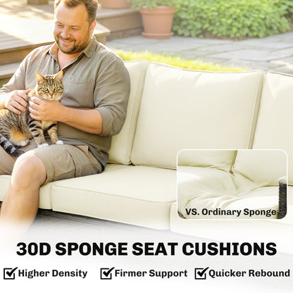 Outsunny 3 Seater Rattan Garden Sofa, PE Wicker Outdoor Sofa Wide Deep Seat, 4" Cushions, Wood-Effect Armrests Legs, Brown