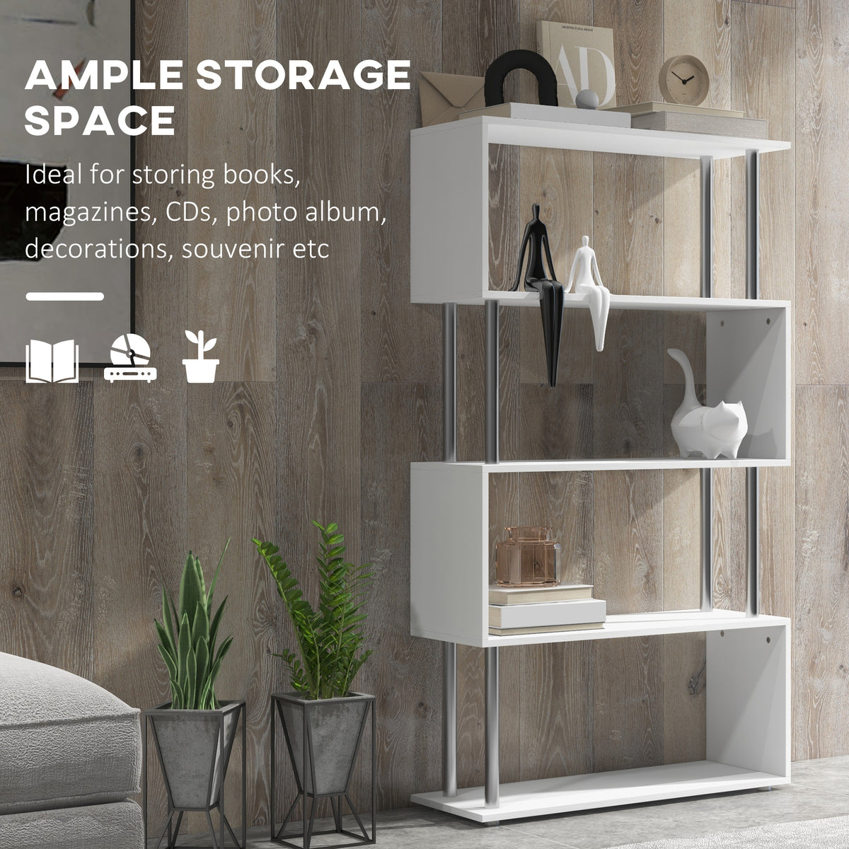 HOMCOM S Shape Bookcase in White